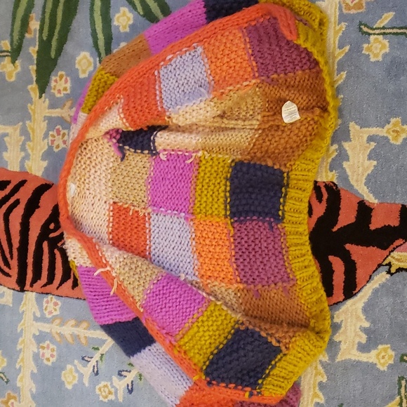 Frnch from Anthro colorful chunky crochet patchwork cardigan - Picture 6 of 9